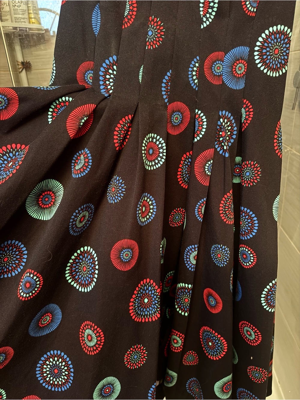 Kate Spade Black Fit & Flare Dress with Red, Blue & Turquoise Medallion Print - Picture 4 of 8